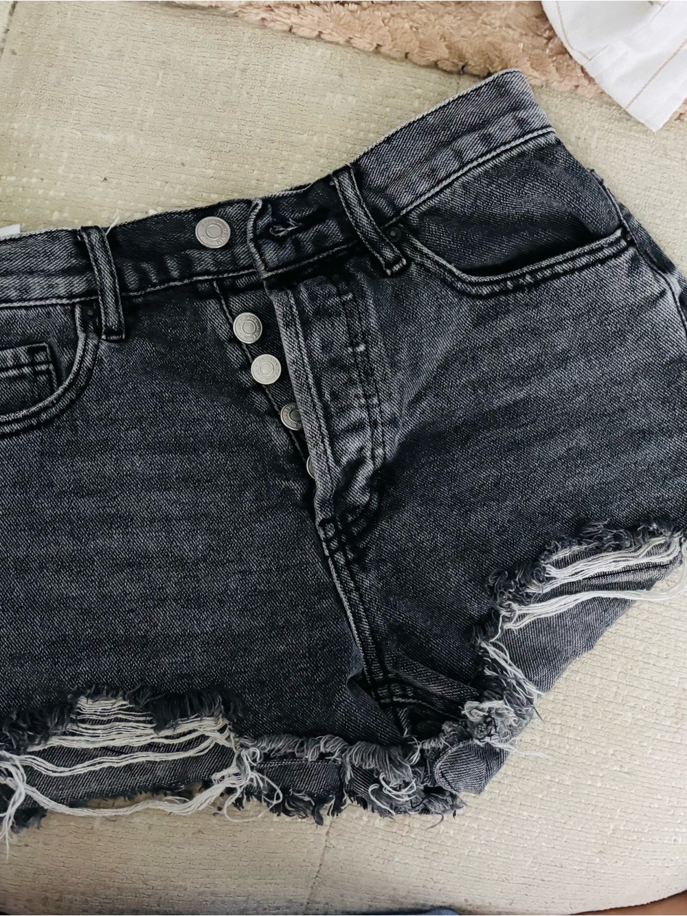 PacSun Black High-Rise Distressed Denim Shorts with Button Fly
